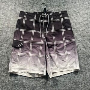 George Mens Board Shorts Size M 32-34 Black White Grid Gradient Swim Trunks